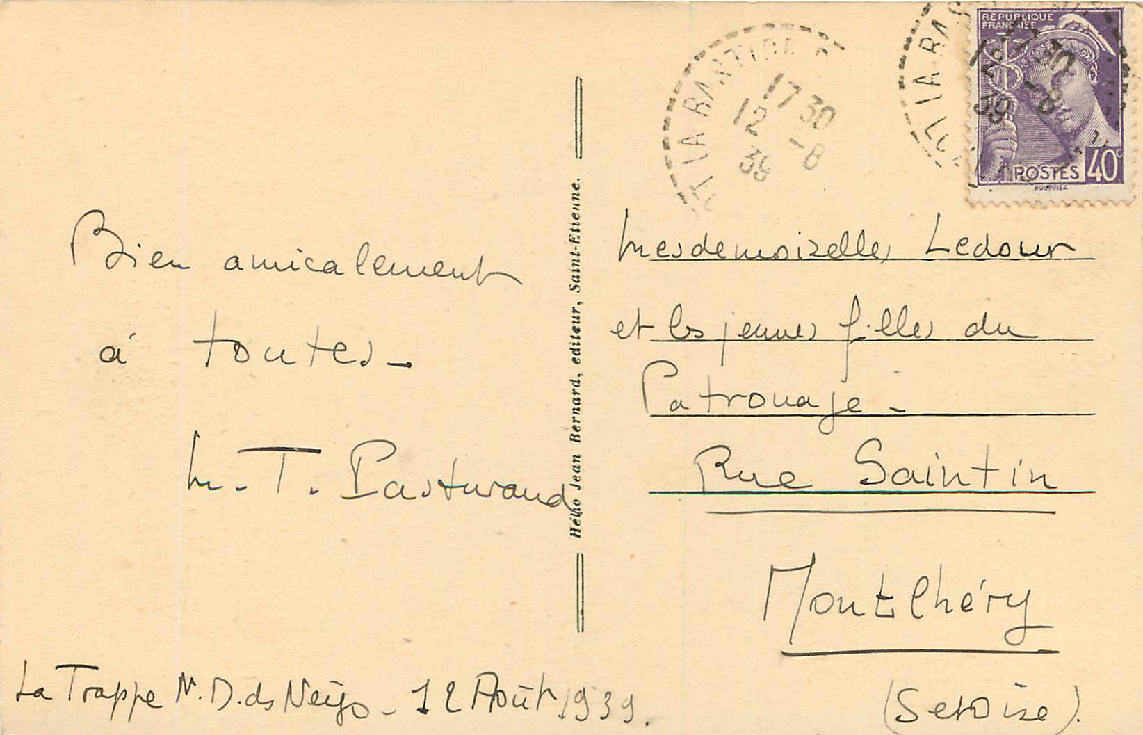Le Père Charles de Foucauld à Notre-Dame-des-Neiges — par La Bastide (Lozère) — Jean Bernard, Édit. Stienne, 1930 — Reverso