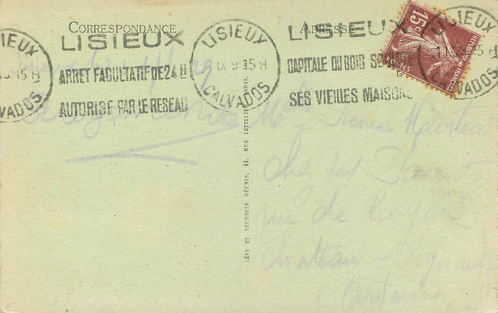 Vieilles Maisons de la Grande Rue — Lisieux — Édition Maurice Duvey — Verso