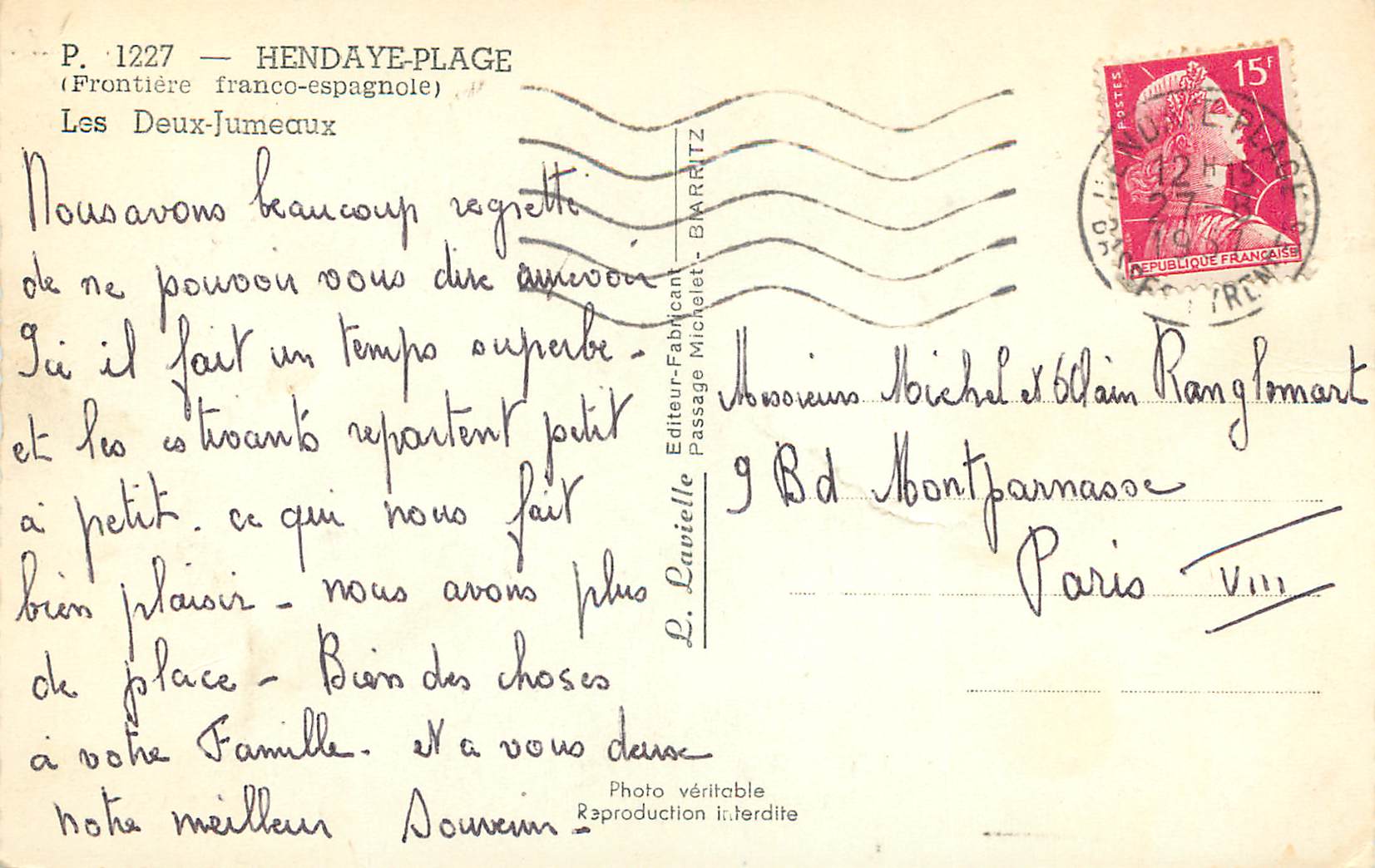 Hendaye-Plage — Frontière franco-espagnole — Lavielle, P. 1227 — Reverso