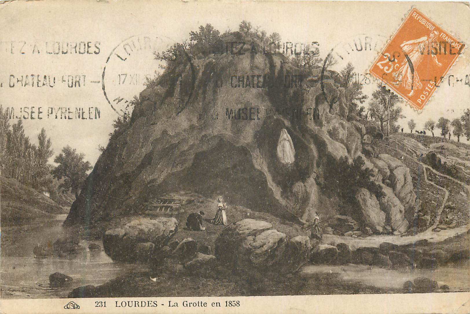 CPA Lourdes la grotte en 1858