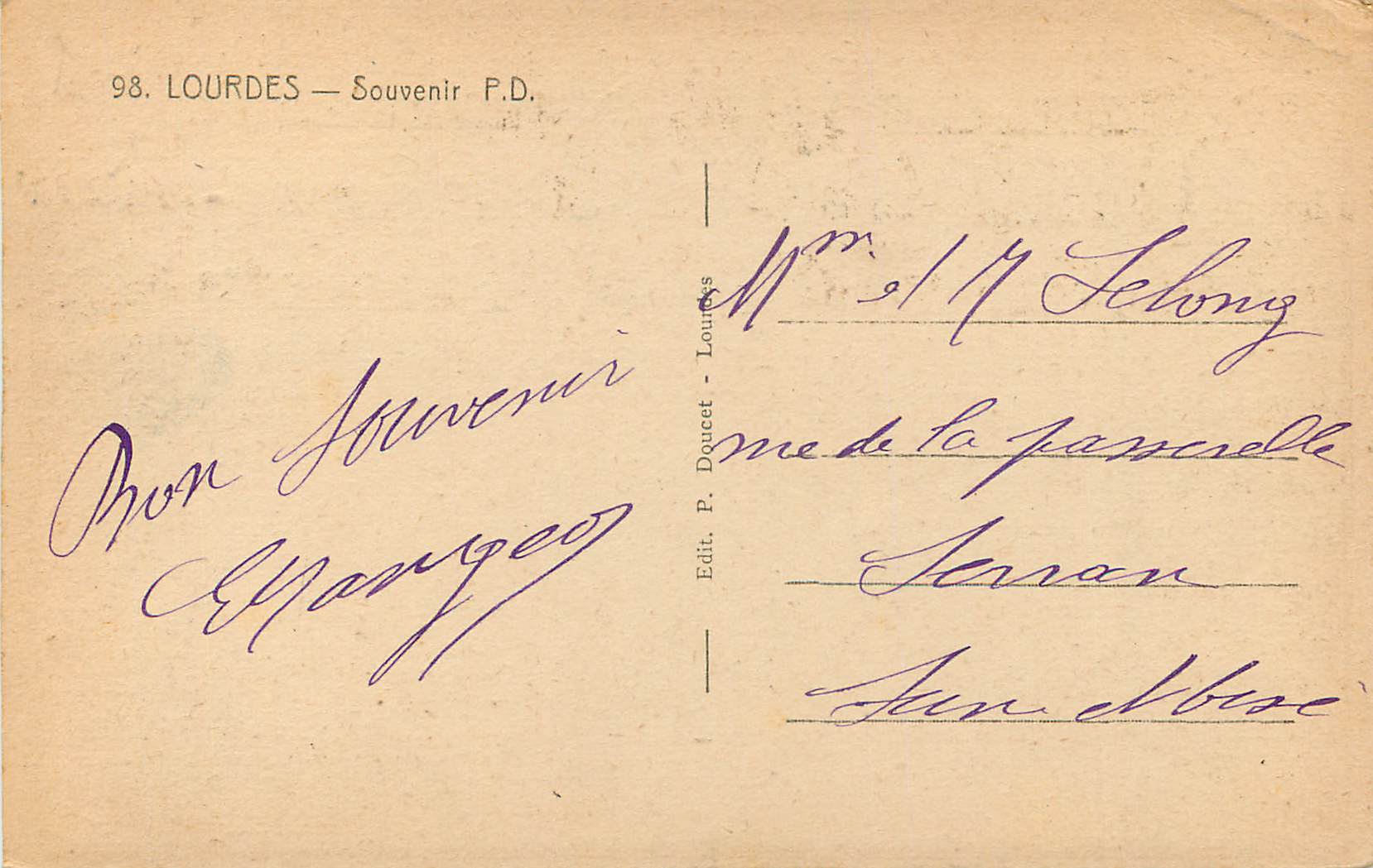 CPA Lourdes souvenir P D — Verso