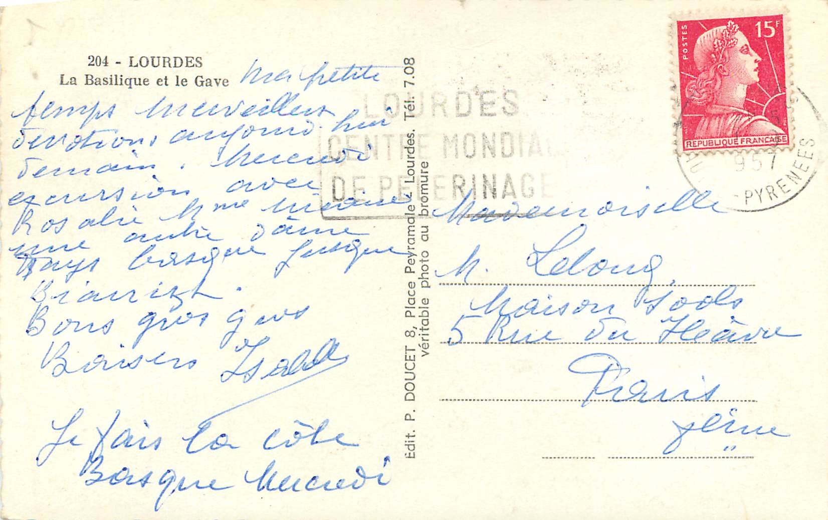 CPM Lourdes la basilique et le gave — Rückseite