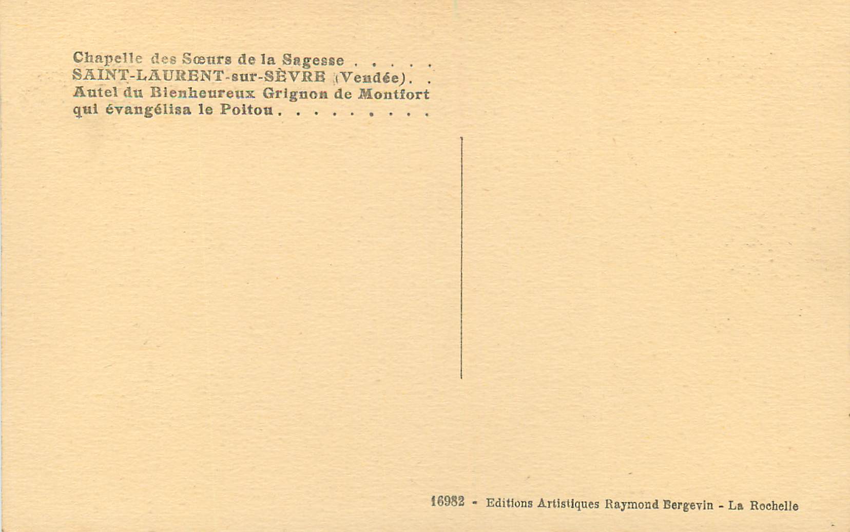 CPA Saint Laurent sur Sevre (Vendee) chapelle des soeur de la sagesse — Rückseite