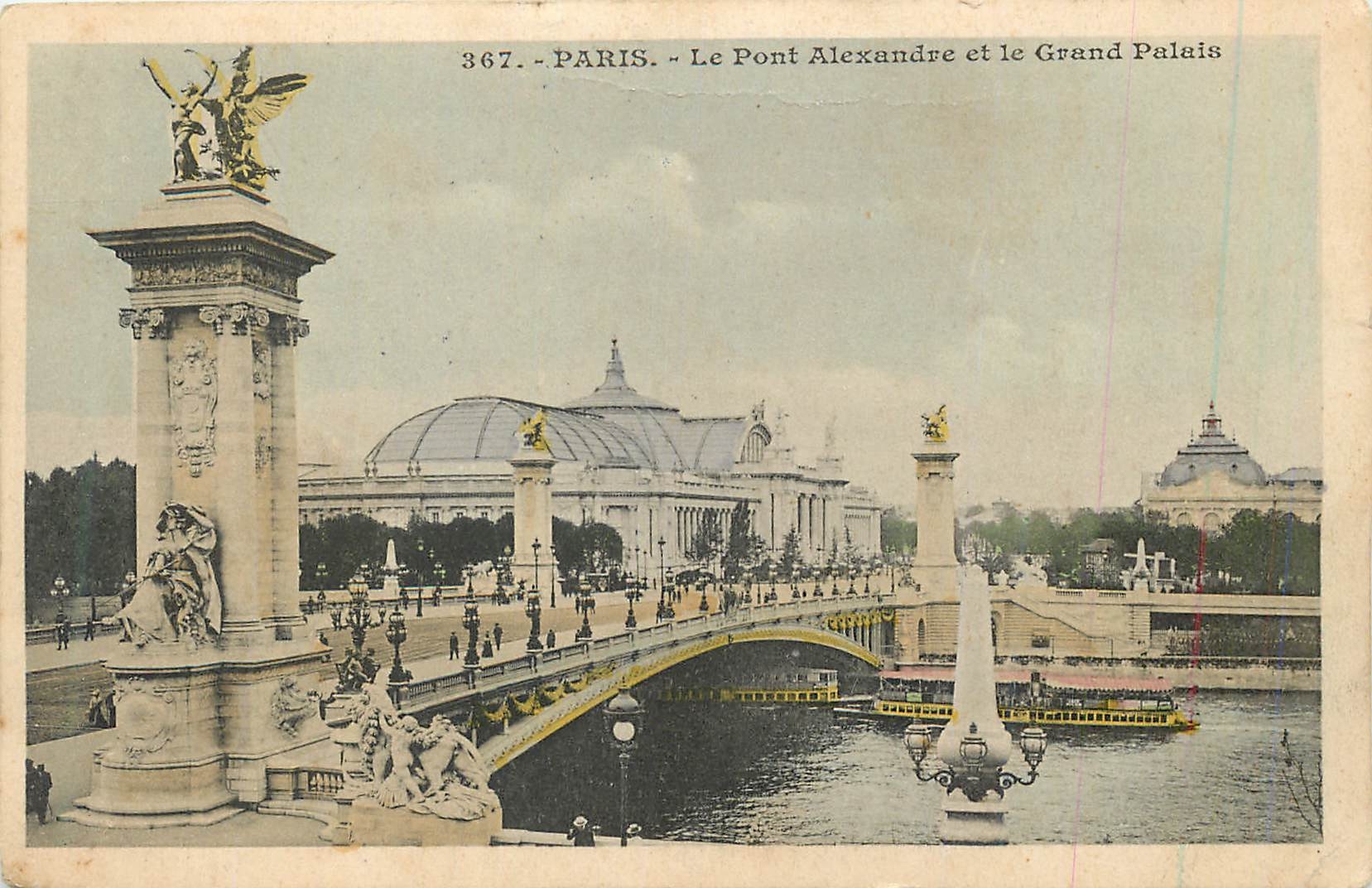 CPA Paris le pont Alexandre et le grand palais Bateau