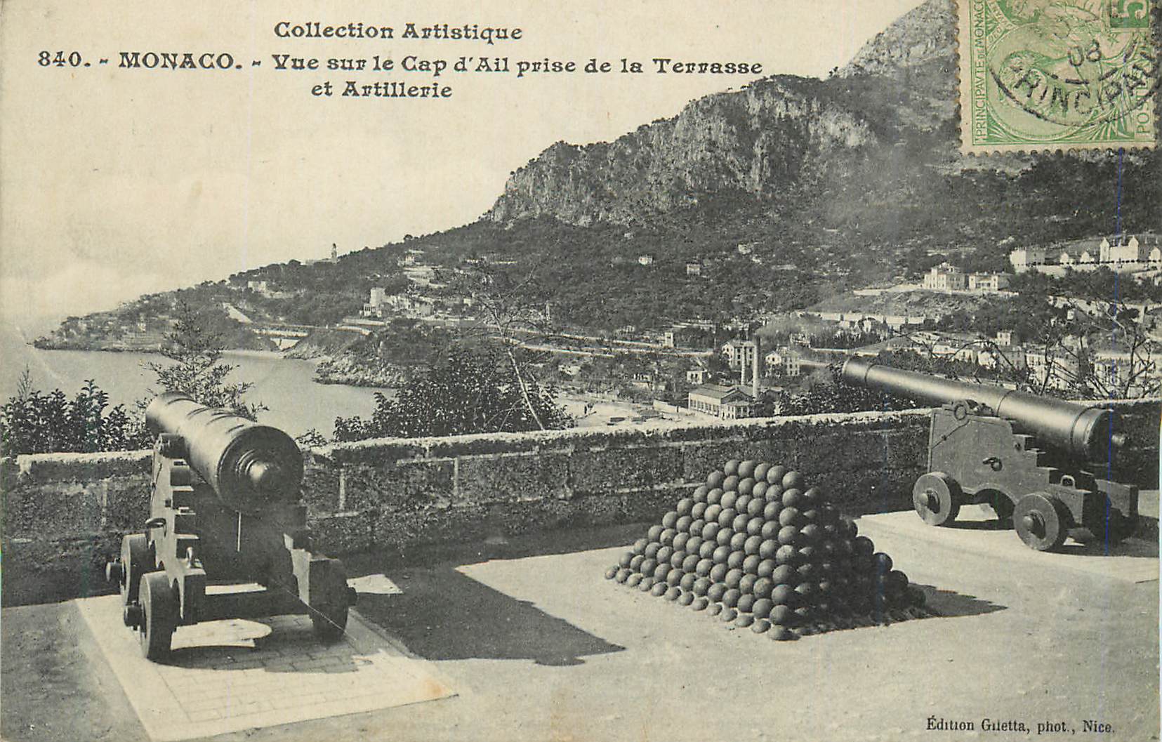 Monaco — Vue sur le Cap d’Ail prise de la Terrasse et Artillerie — Édition Guetta, phot. Nice