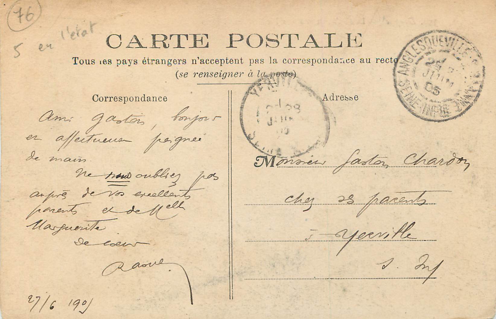 CPA Dieppe Le Chateau vu des Jardins du Casino — Rückseite