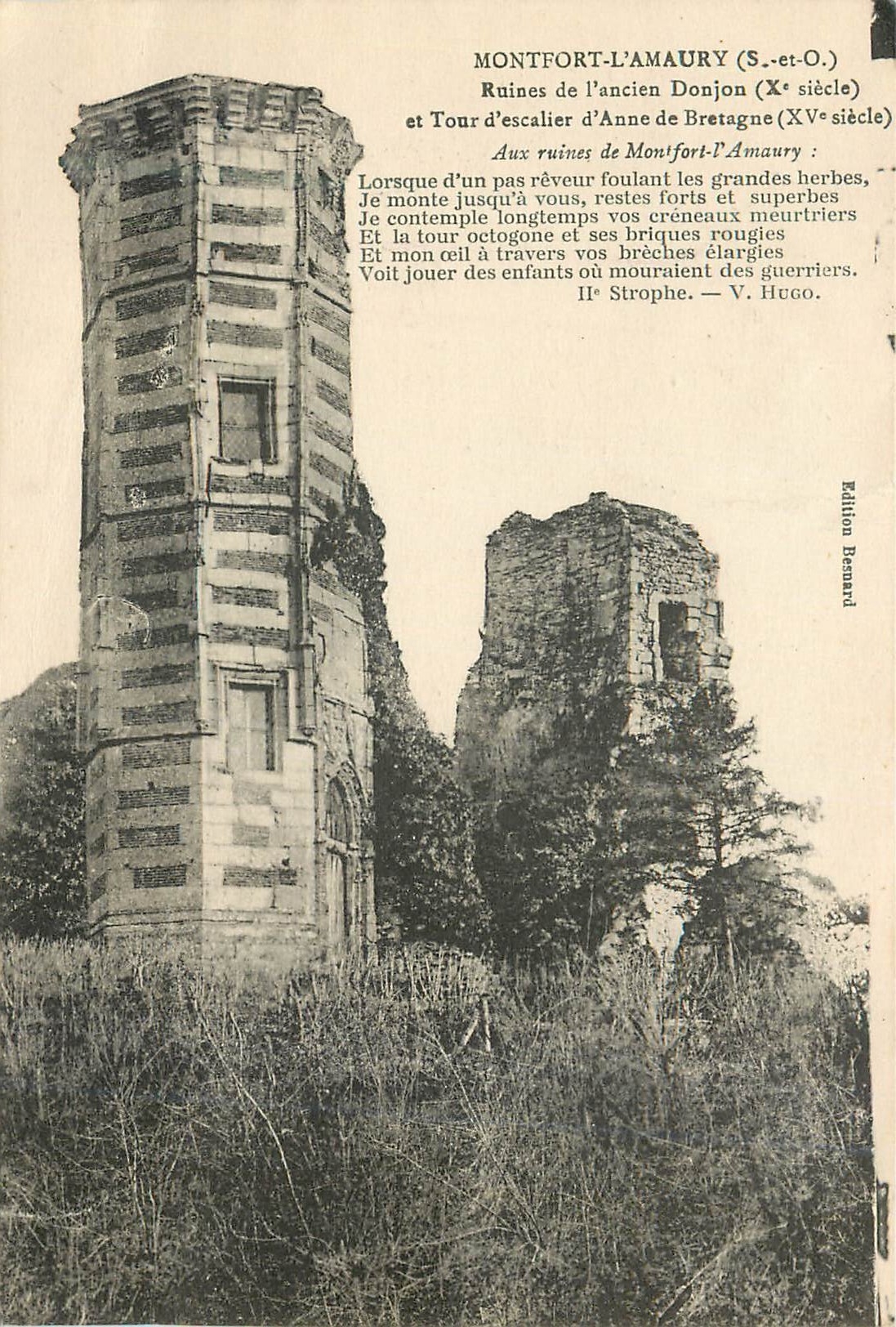 Montfort-l'Amaury (S.-et-O.) — Ruines de l'ancien Donjon (Xe siècle) et Tour d'escalier d'Anne de Bretagne (XVe siècle) — Édition Bernard