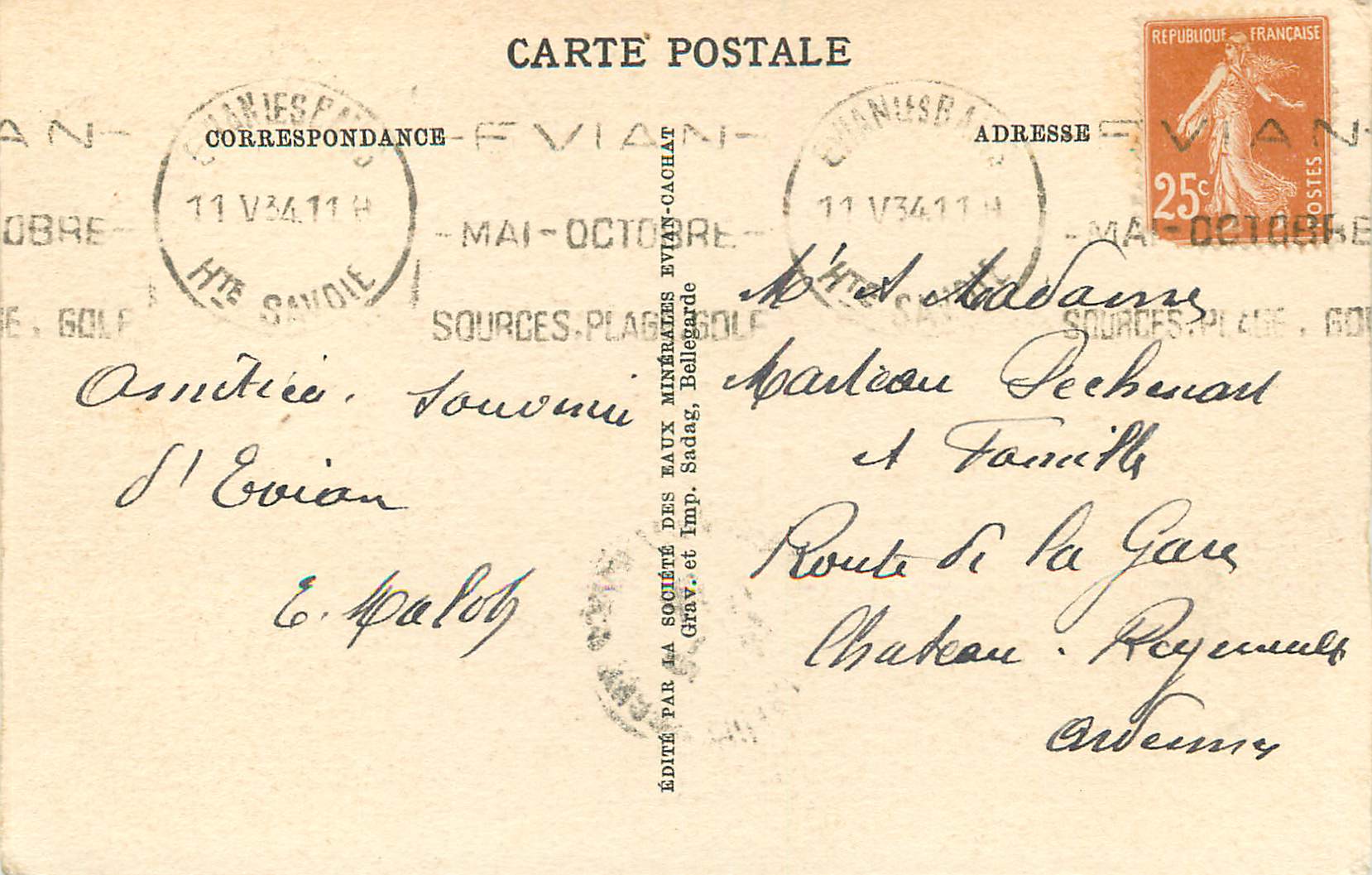 CPA Evian-les-Bains L'Etablissement Thermal — Verso