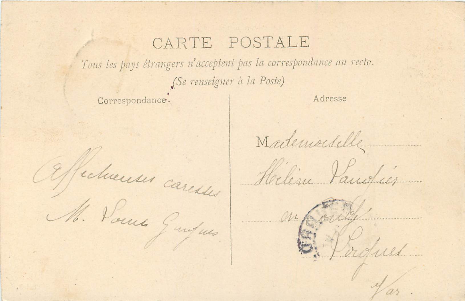 CPA Nice Jardin et statue Massena — Verso