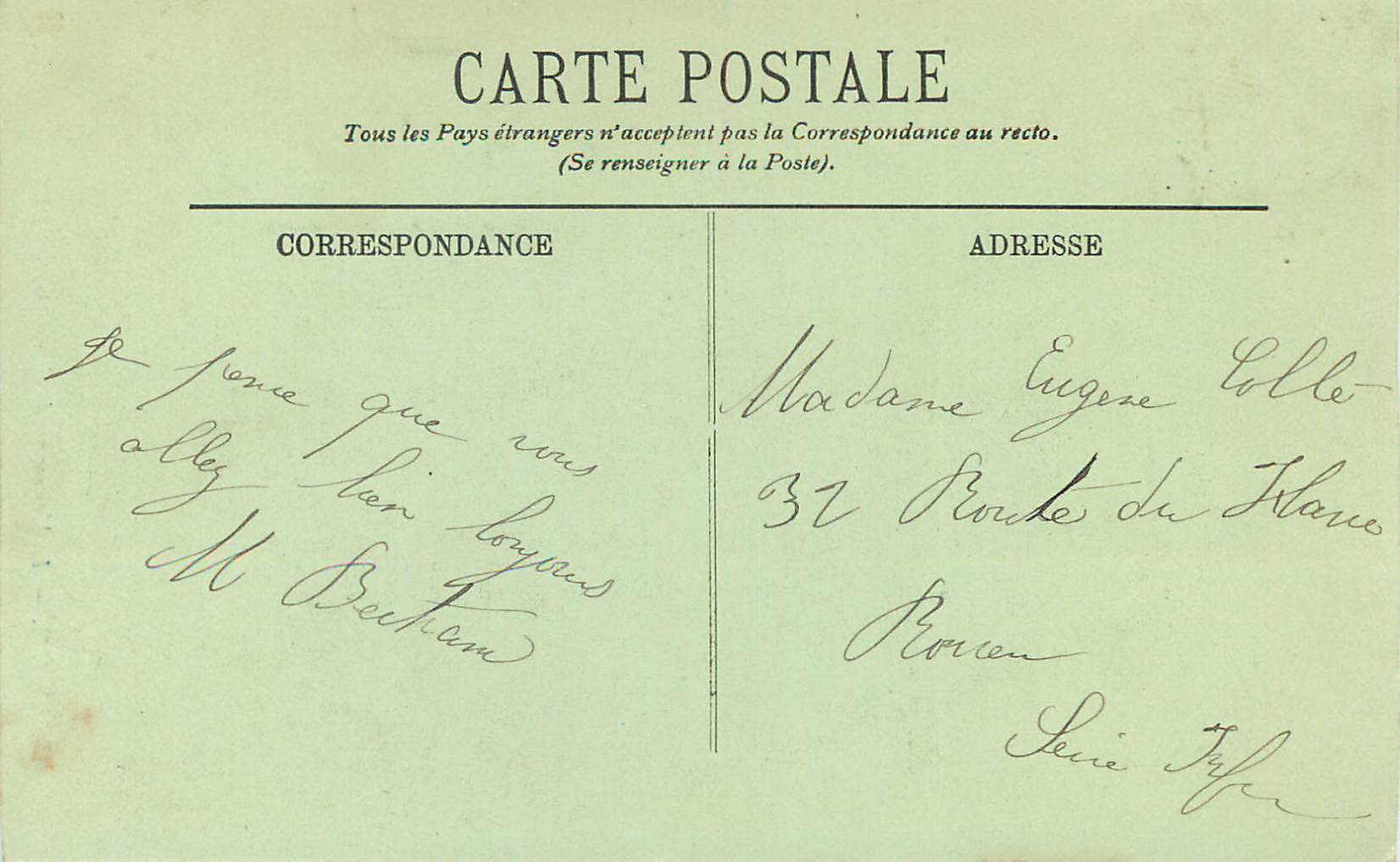 CPA Paris (Ier) Le Monument de Gambella — Rückseite