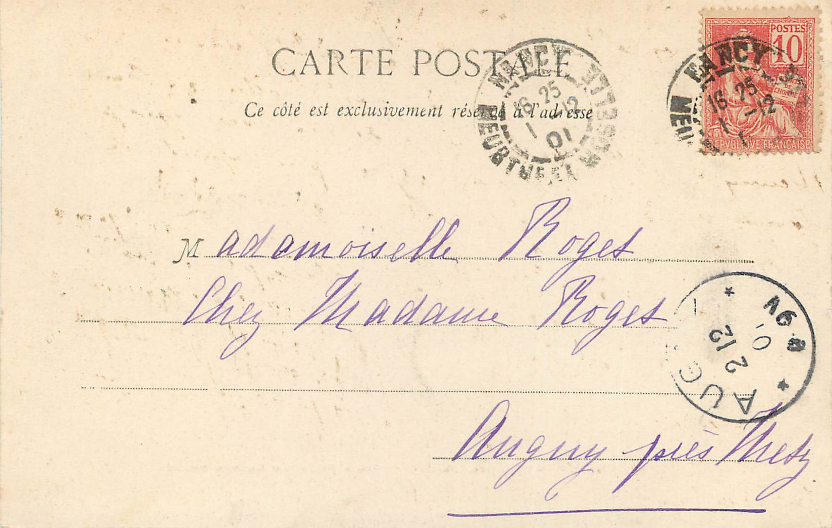 CPA Nancy Hemicycle de la Carriere & Palais du Gouvernement (carte 1900) — Verso