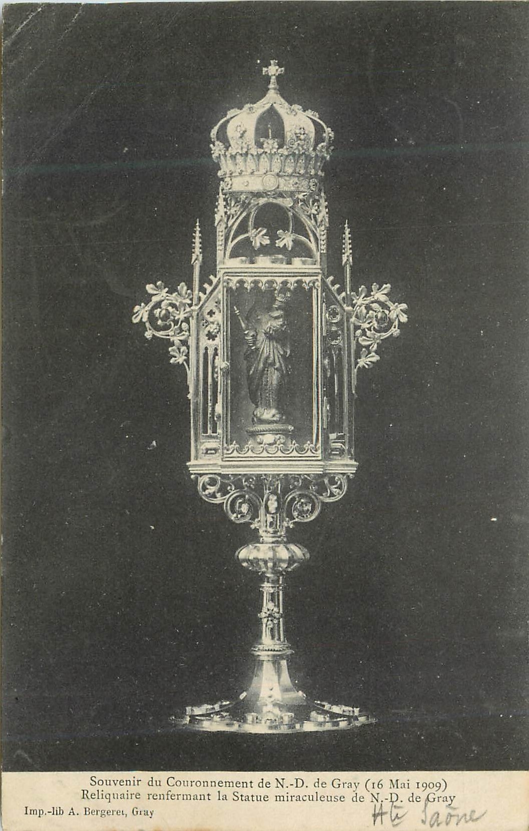 Reliquaire de la statue miraculeuse de N.-D. de Gray — Couronnement du 16 mai 1909 — Imp.-lib. Bergeret, Gray