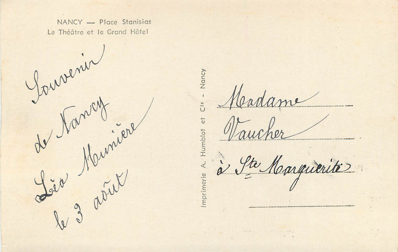 CPM Nancy Place Stanisias Le Theatre et le Grand Hotel — Verso