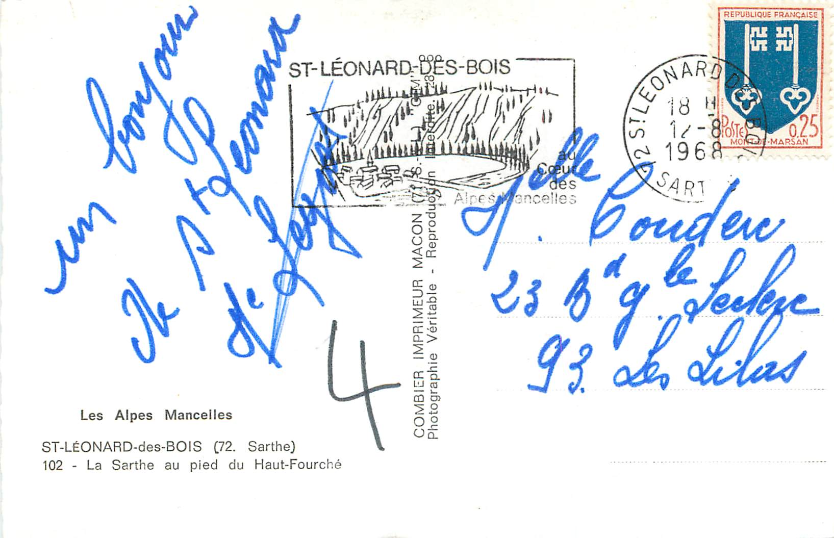 CPM St Leonard-des-Bois (Sarthe) La Sarthe au pied du Haut-Fourche — Rückseite