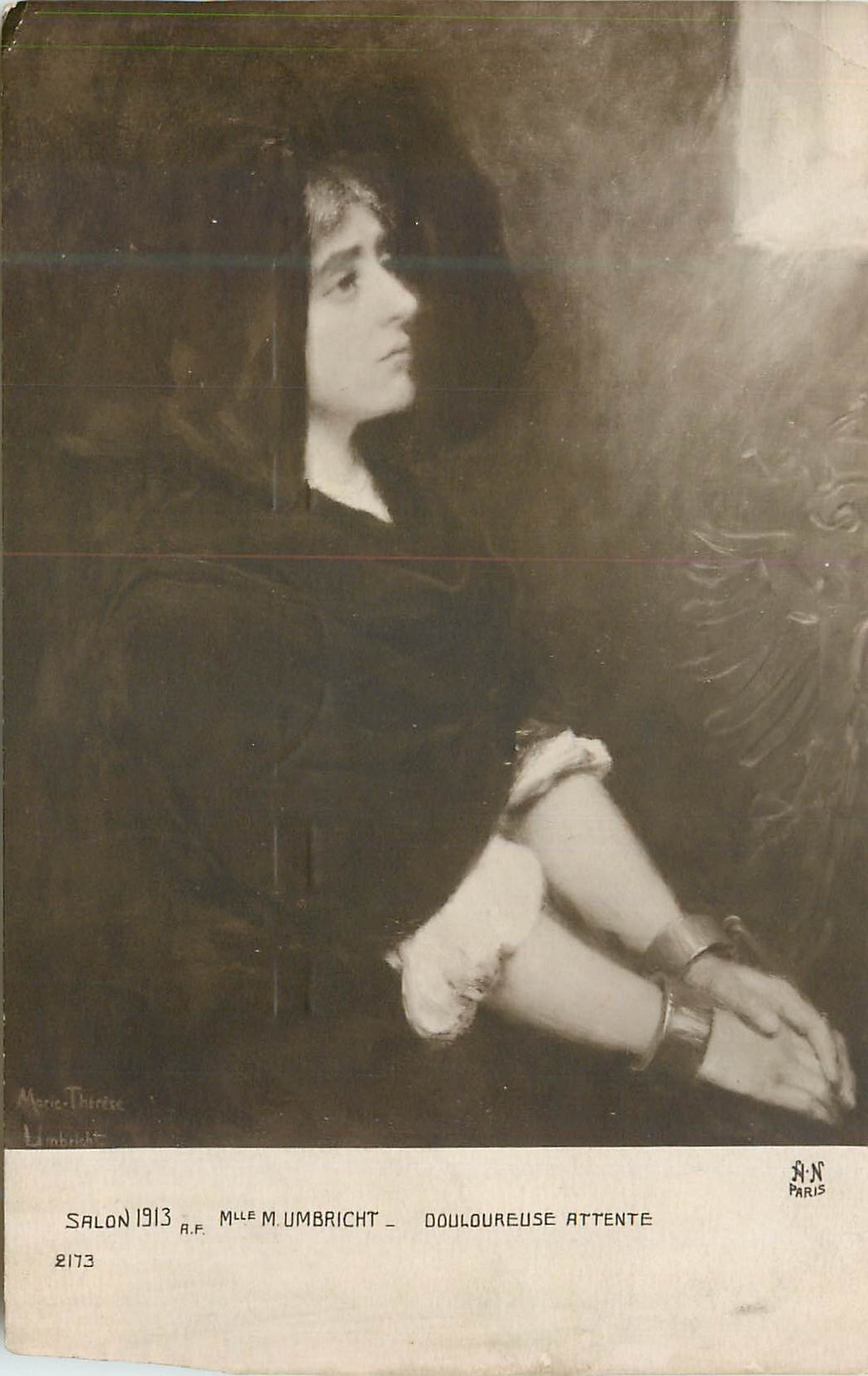 CPA Mlle M Umbricht Douloureuse Attente Salon 1913