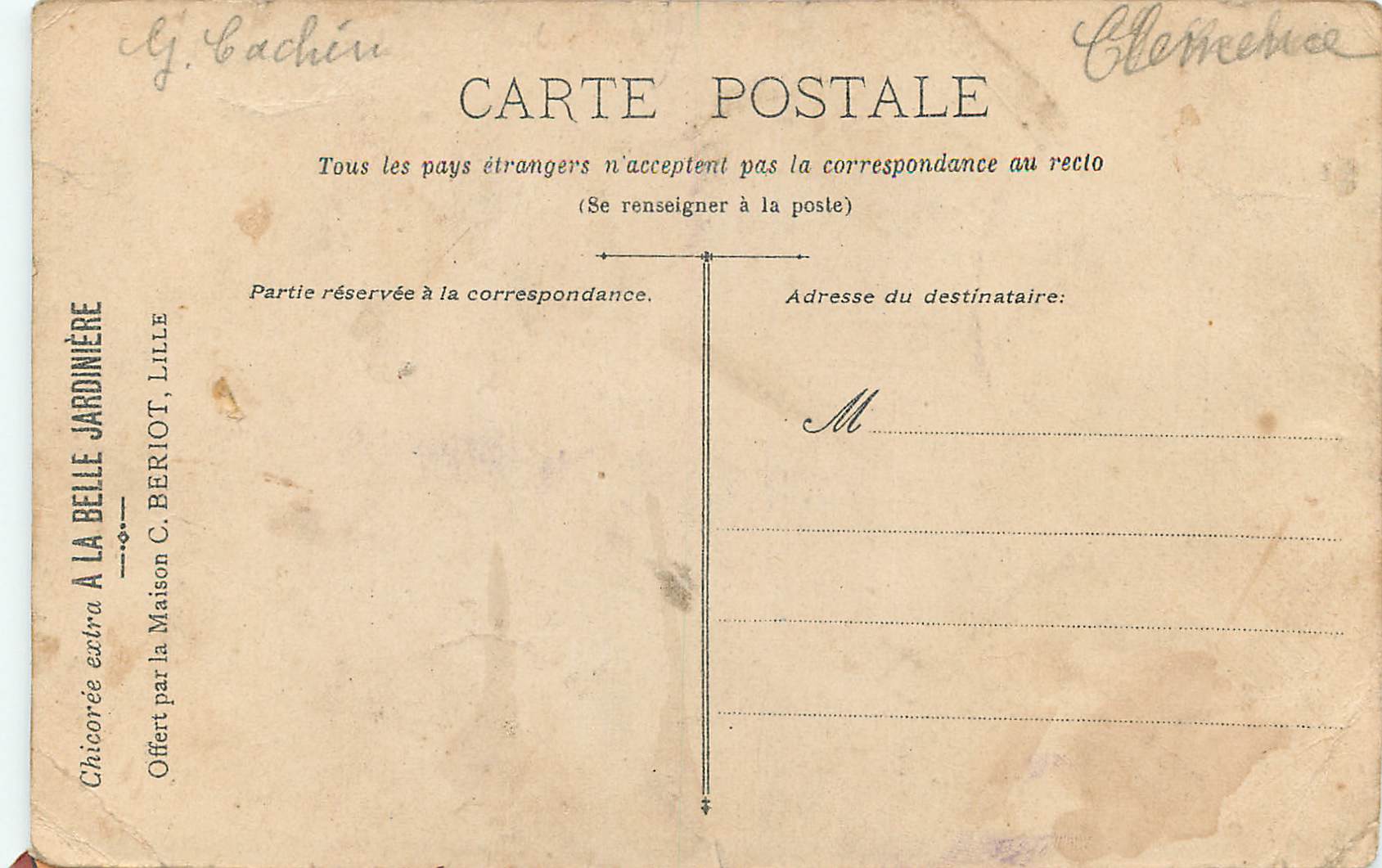 CPA A la belle Jardiniere Enfants — Verso
