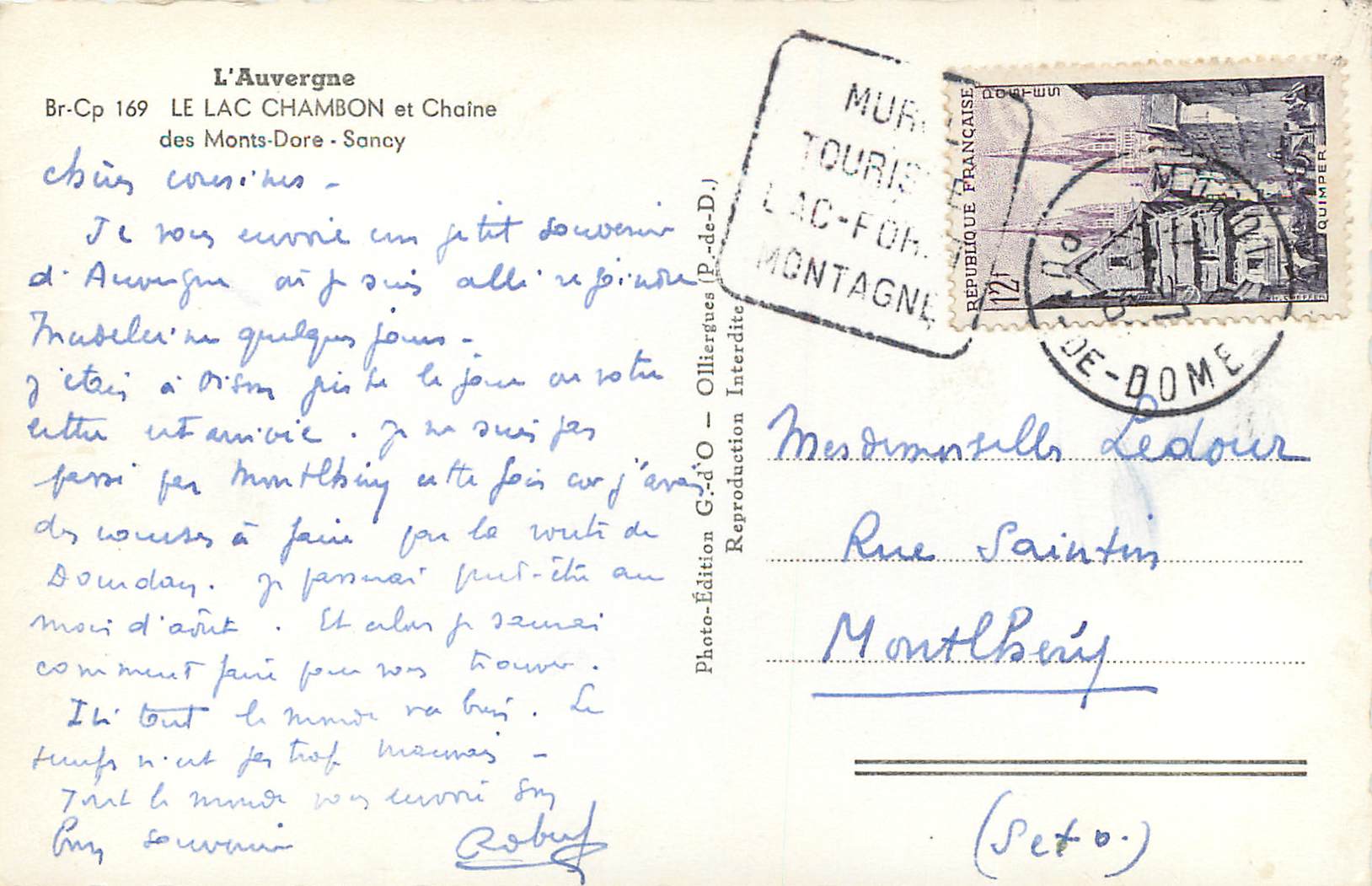 CPM L'Auvergne Le Lac Chambon et la Chaine des Monts-Dore Sancy — Rückseite