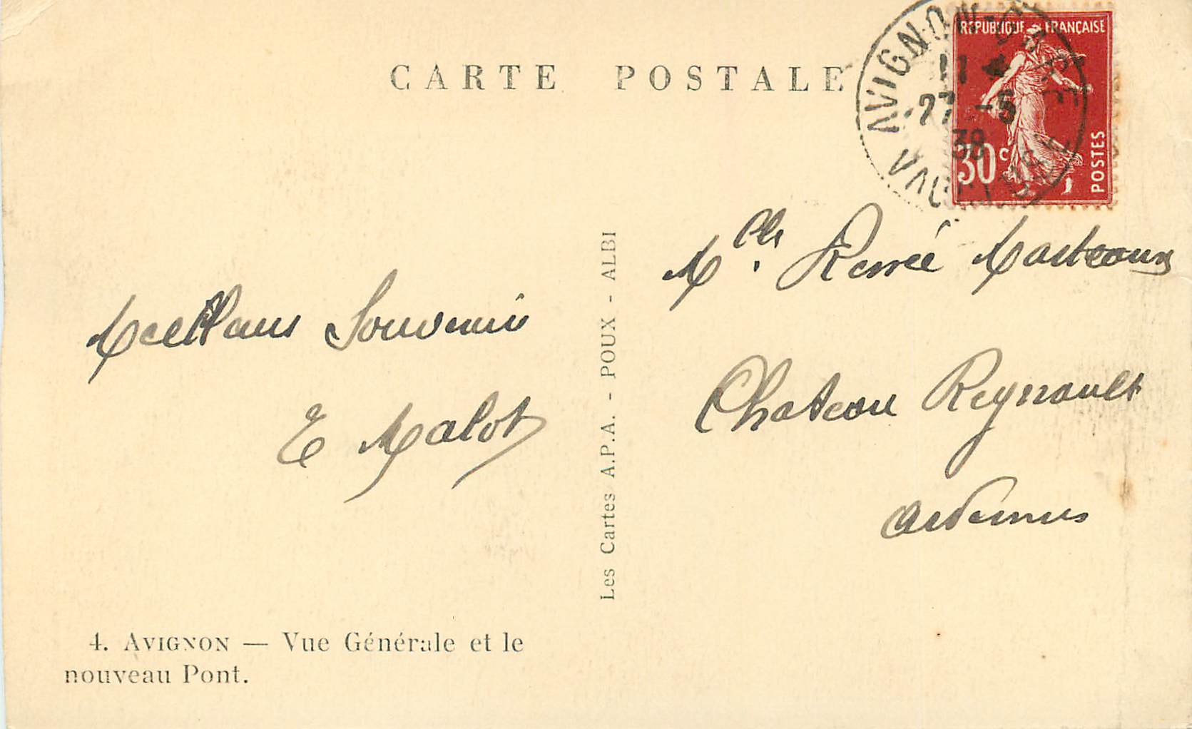 Avignon — Vue Générale et le nouveau Pont — Les Cartes A.P.A. POUX - ALBI — Rückseite