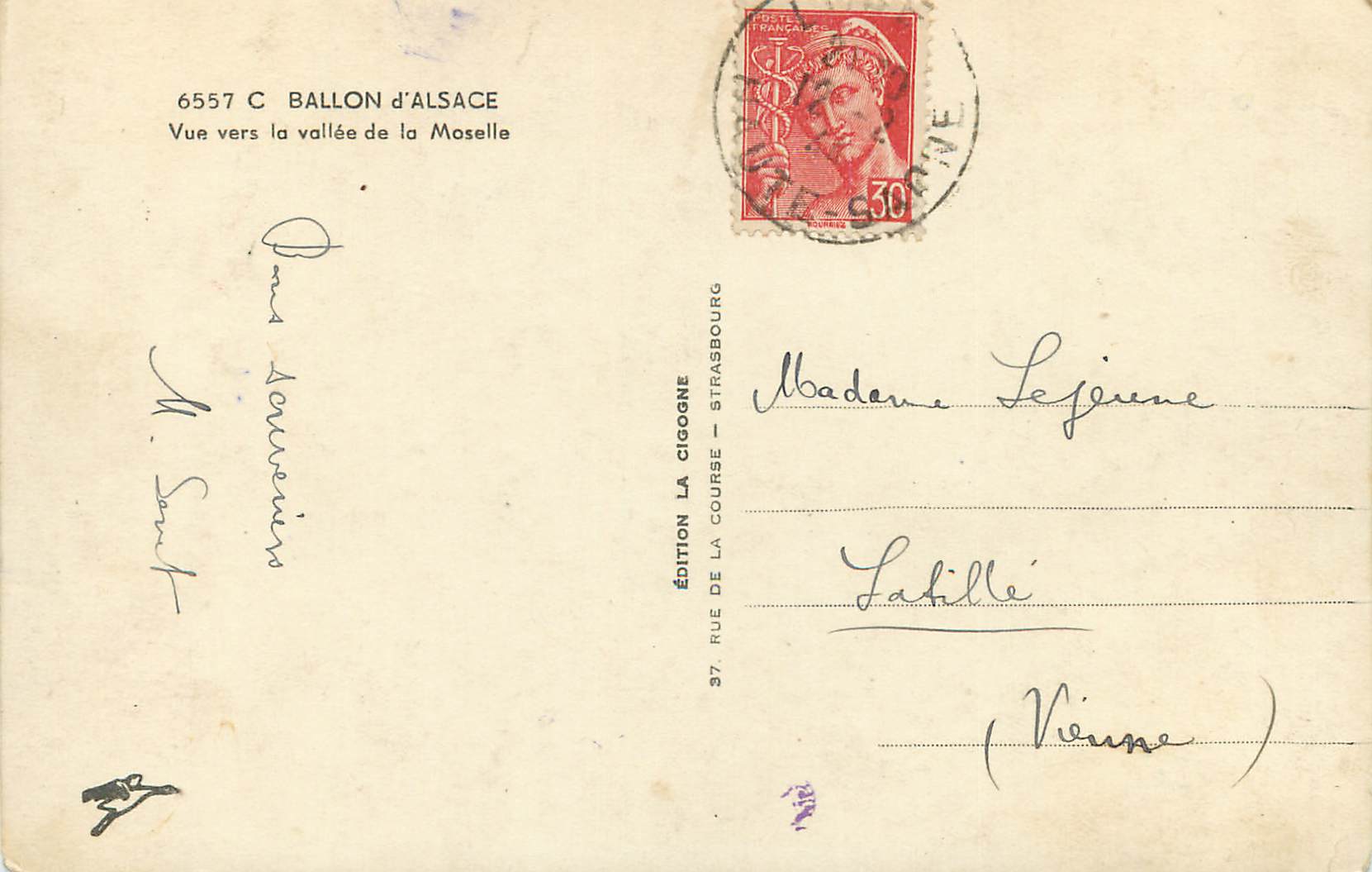 CPA Ballon d'Alsace Vue vers la vallee de la Moselle — Rückseite