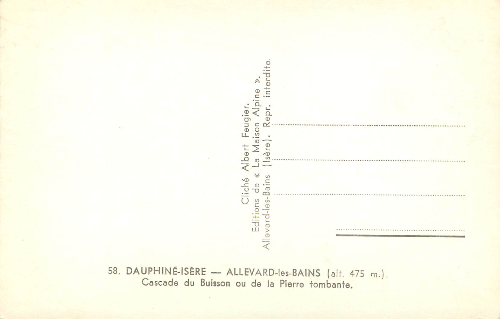 Allevard-les-Bains — Wasserfall des Buisson oder der fallenden Stein — Verlag Albert Feugier — Rückseite