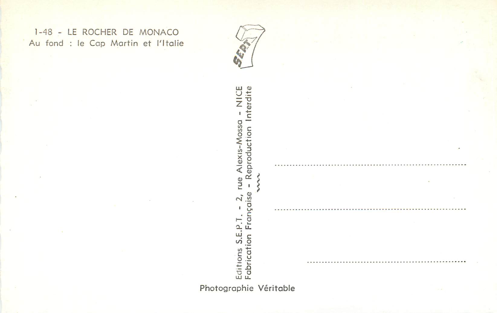 CPM Le Rocher de Monaco Au fond Le Cap Martin et l'Italie — Back