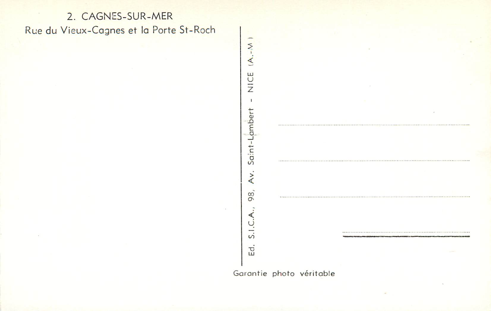 CPM Cagnes-Sur-Mer Rue du Vieux Cagnes et la Porte St Roch — Rückseite