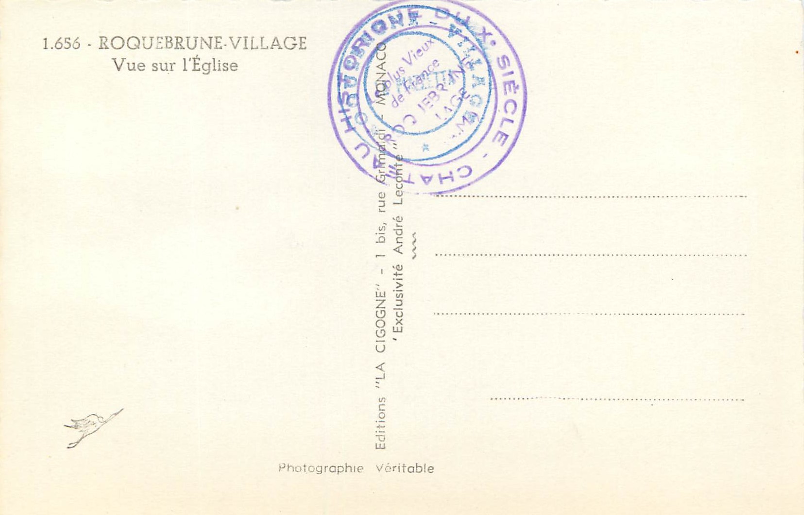 CPM Roquebrune Village Vue sur l'eglise — Rückseite