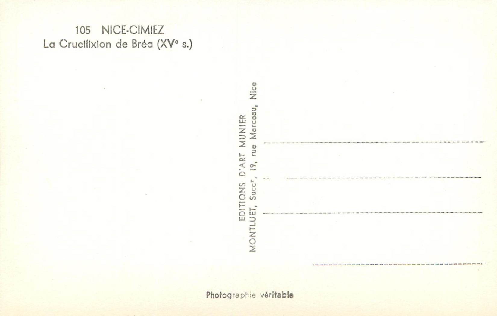 CPM Nice-Cimiez La Crucifixion de Brea — Rückseite