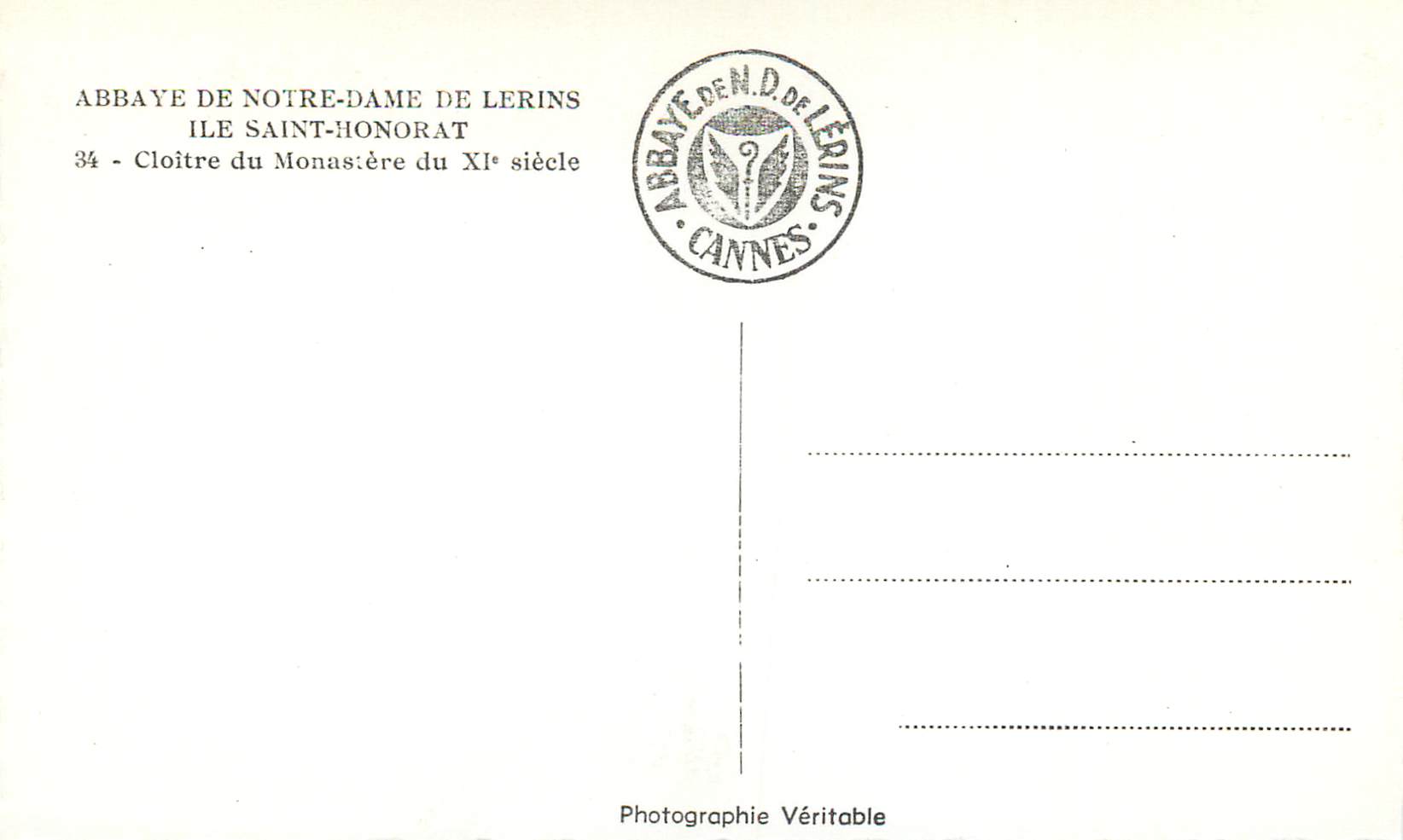 CPM Abbaye de Notre Dame de Lerins Ile Saint-Honorat Cloitre du Monastere du XIe siecle — Rückseite