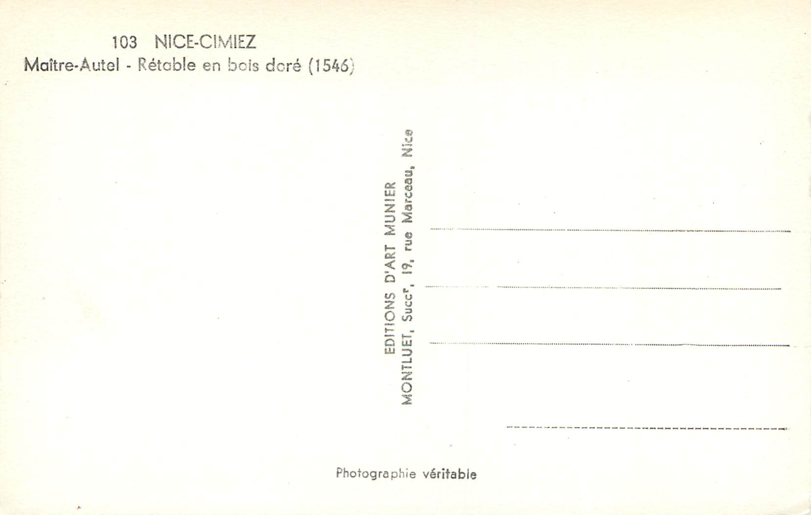 CPM Nice-Cimiez Maitre-Autel Retable en bois dore — Verso