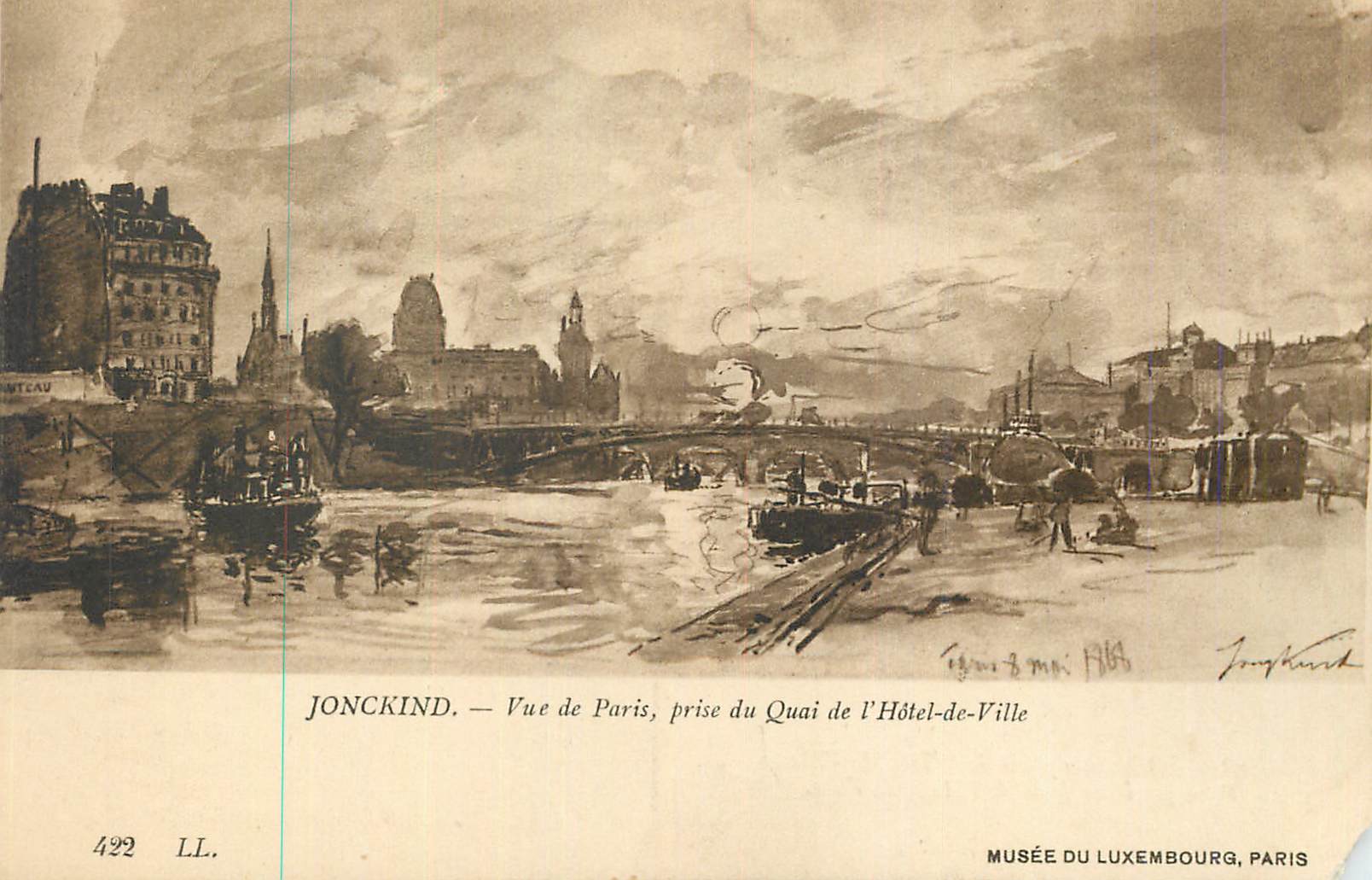 Vue de Paris, prise du Quai de l'Hôtel-de-Ville — Jonckind — Musée du Luxembourg, Paris, n° 422 LL