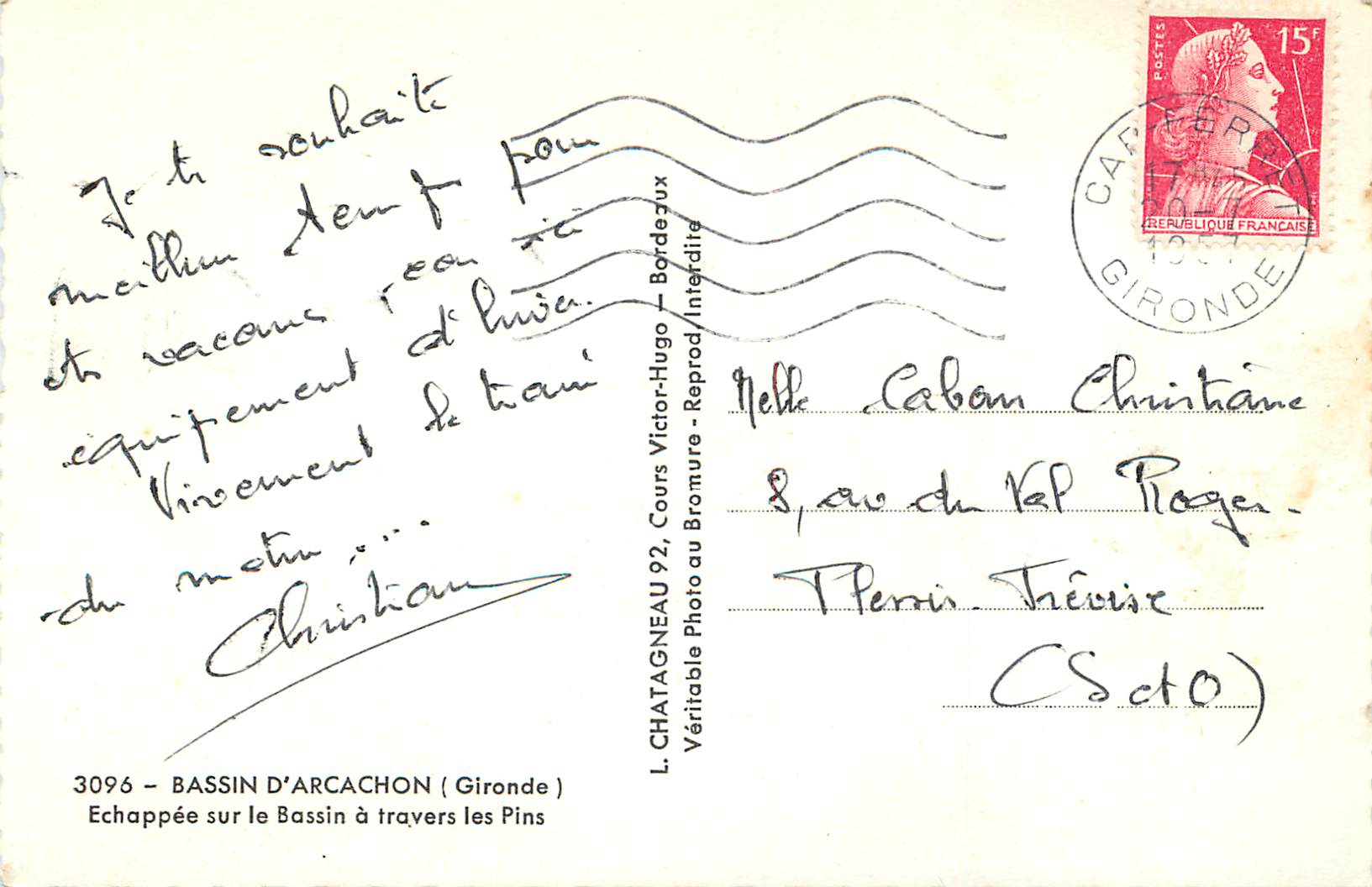 Bassin d'Arcachon — Echappée sur le Bassin à travers les Pins — L. CHATAGNEAU, Bordeaux — Rückseite