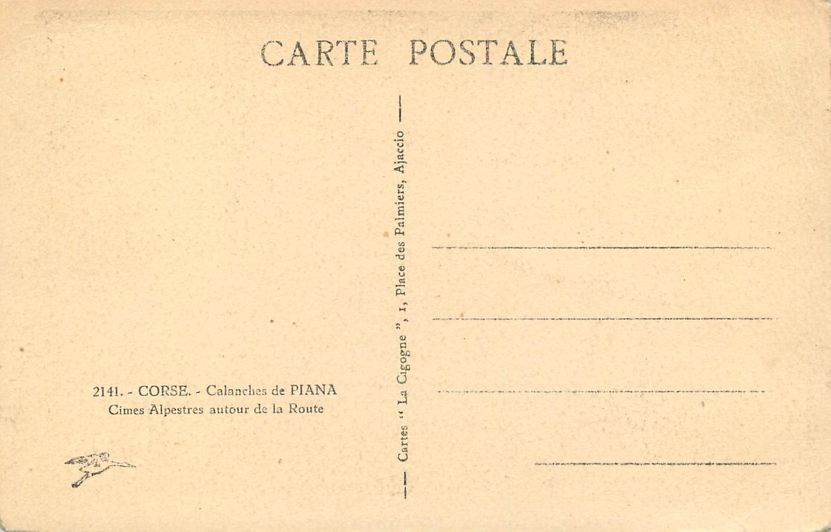 Calanches de Piana — Korsika — Verlag « La Cigogne » Nr. 2141 — Rückseite