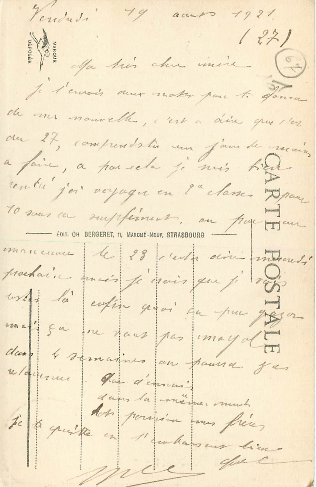 CPA Strasbourg La Cathedrale — Verso
