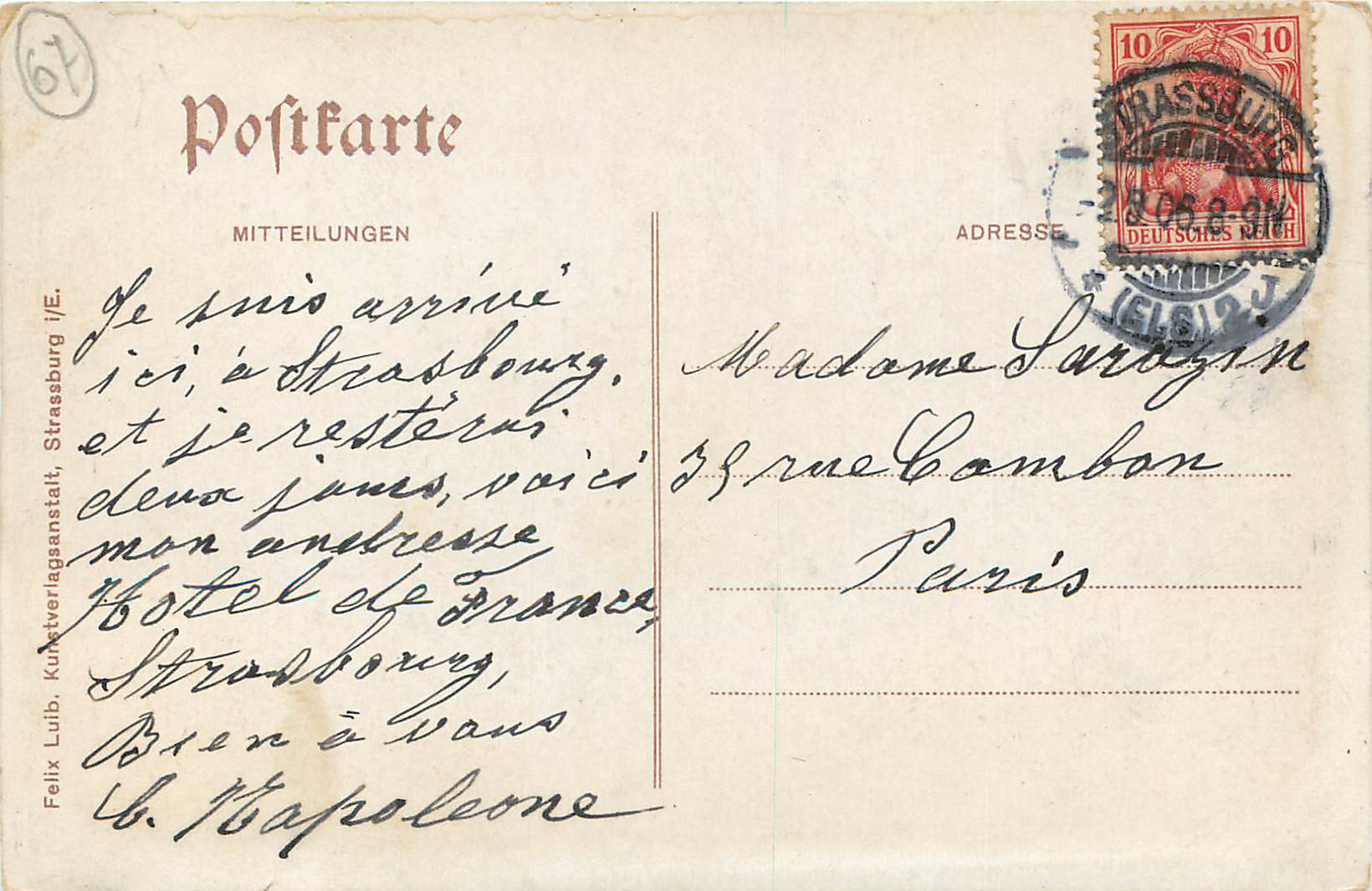 CPA Strasbourg Cathedrale — Verso