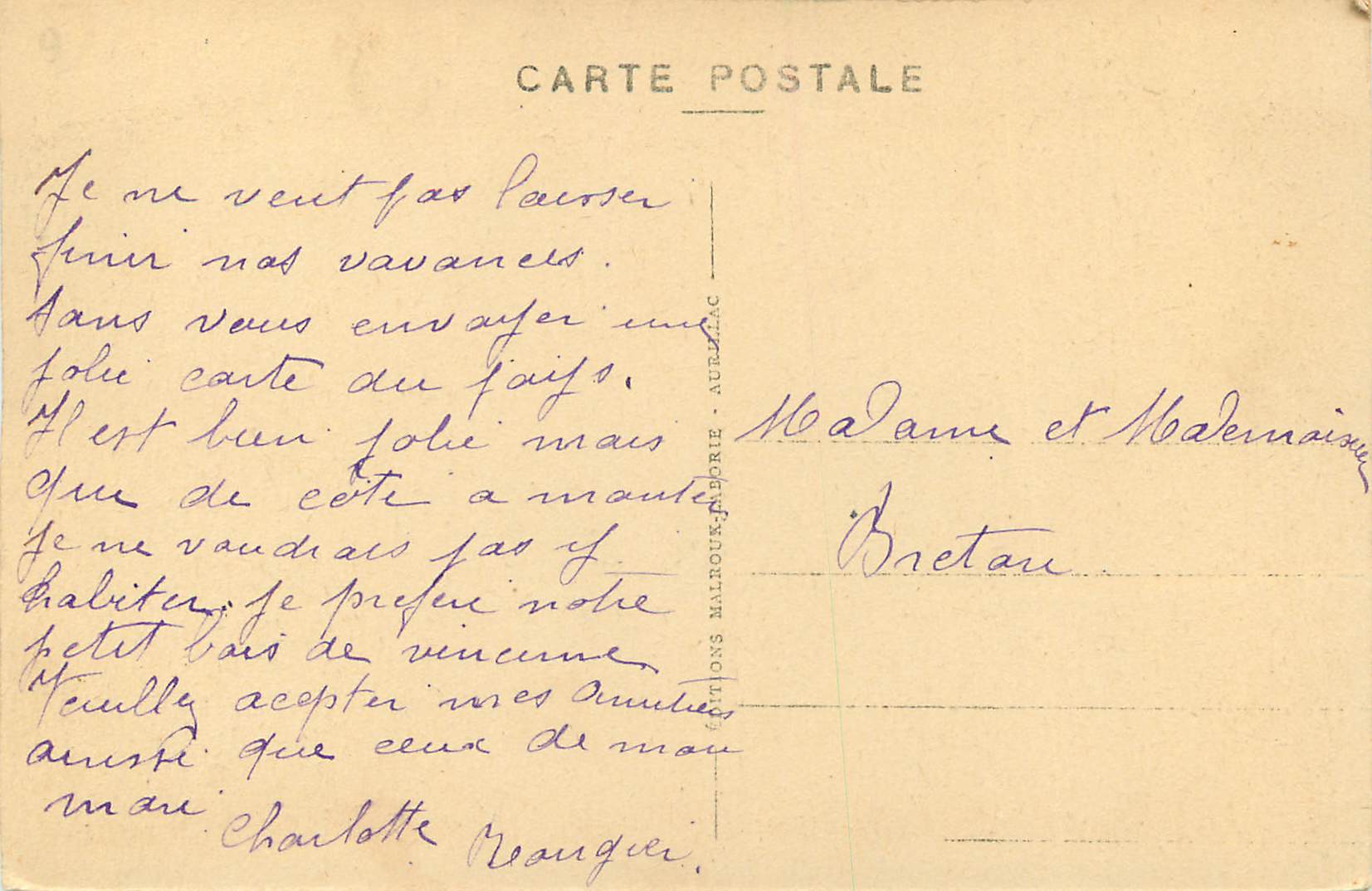 CPA Le Cantal Pittoresque Rocher de Bonnevie a Murat — Rückseite