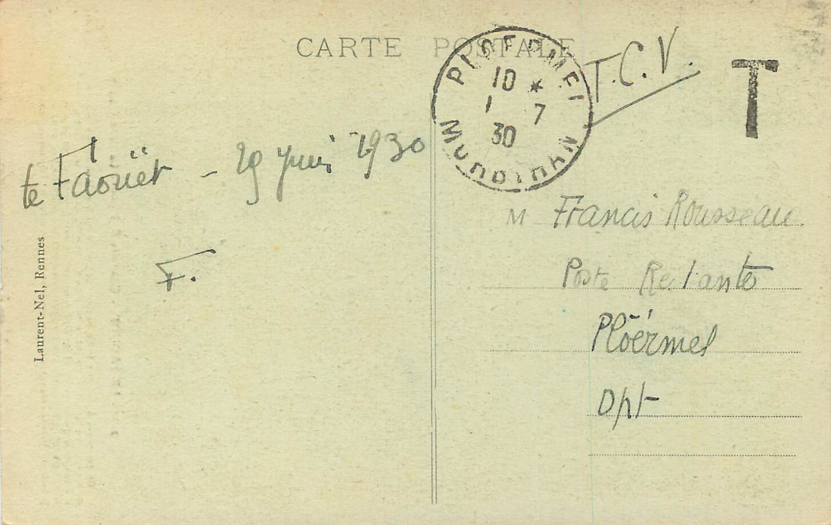 CPA Le Faouet Chapelle St Fiacre Le Jube — Rückseite