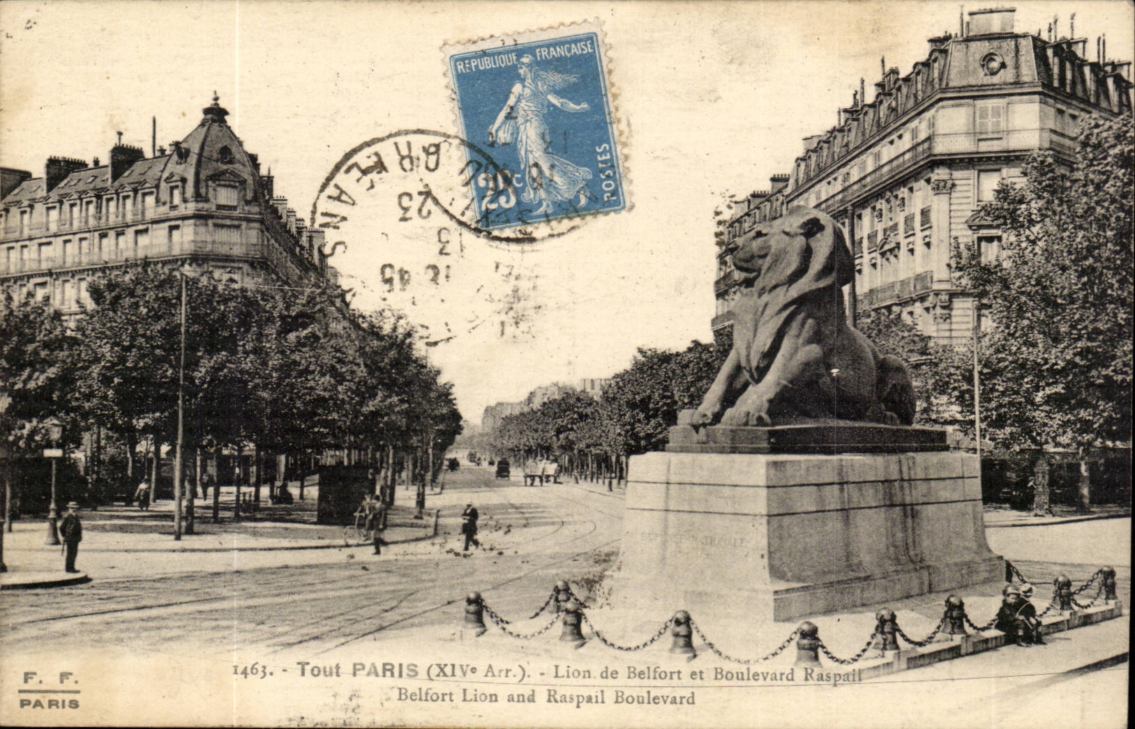 Paris 14 - Le Lion de Belfort - Bartholdi - Sculpteur - Boulevard Raspail et Rue Denfert Rochereau - CPA 