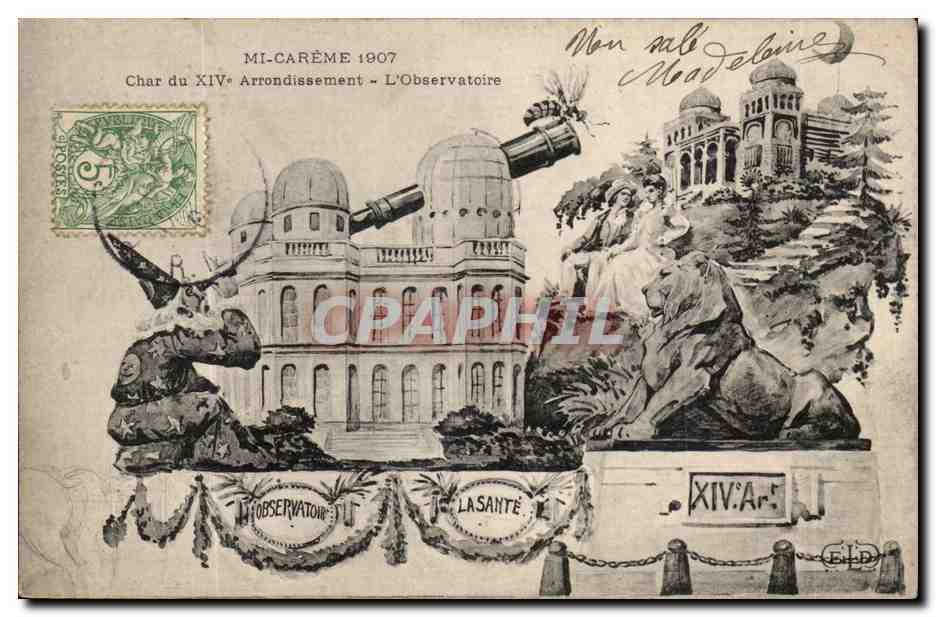 Paris 14 - Mi Careme 1907 - Char du XIV arrondissement L'Observatoire - Moustique - Magicien - CPA 
