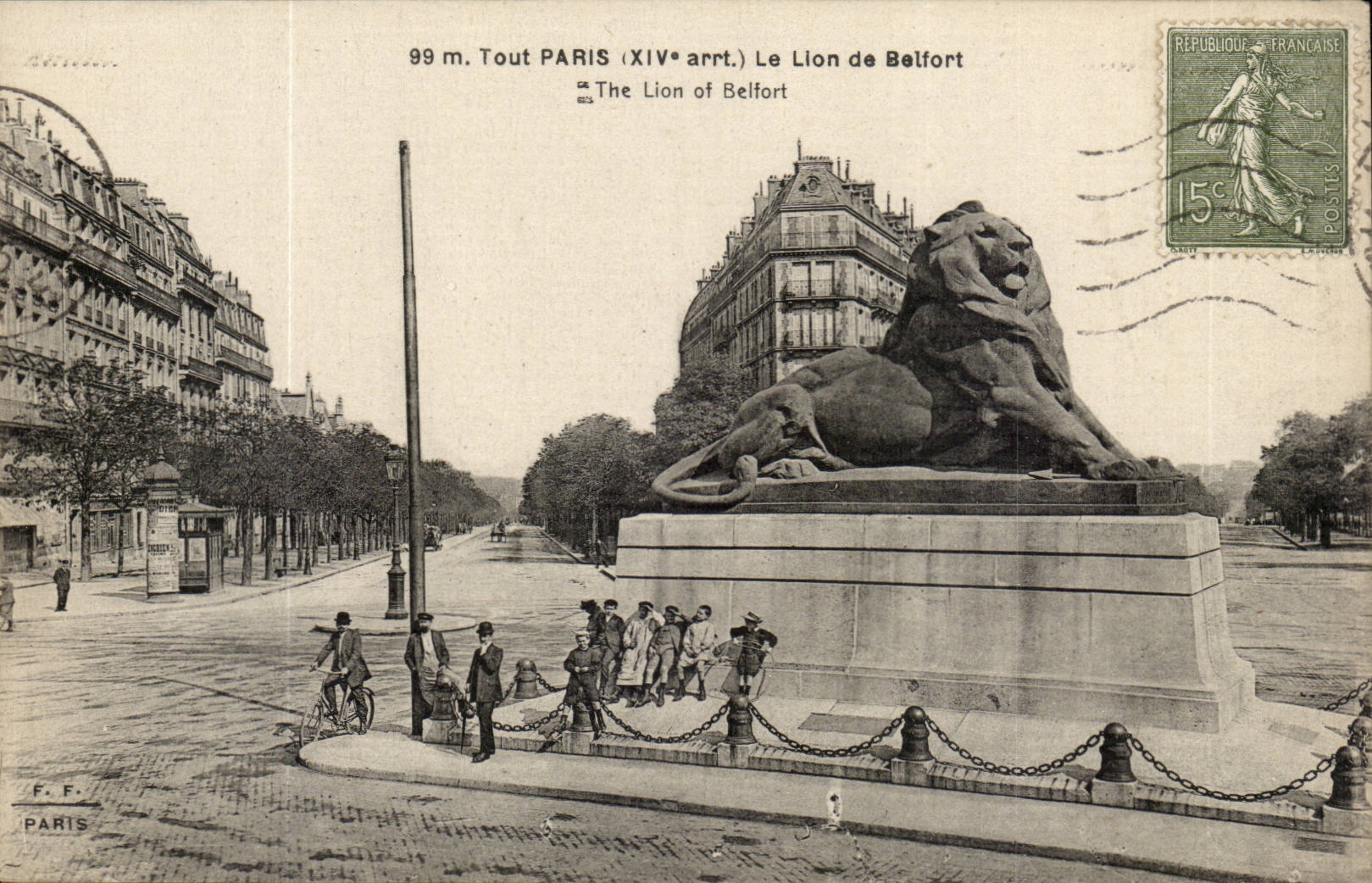 Paris 14 - Le Lion de Belfort - Bartholdi - Sculpteur - Boulevard Raspail et Rue Denfert Rochereau - CPA 
