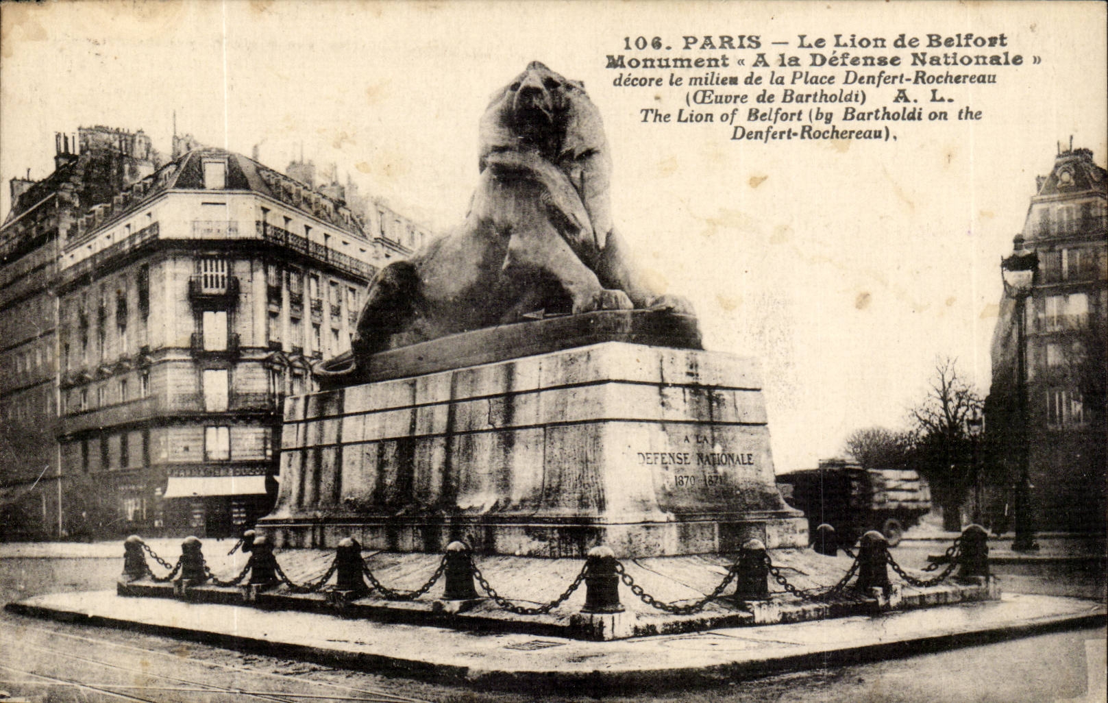 Paris 14 - Le Lion de Belfort - Bartholdi - Sculpteur - Boulevard Raspail et Rue Denfert Rochereau - CPA 