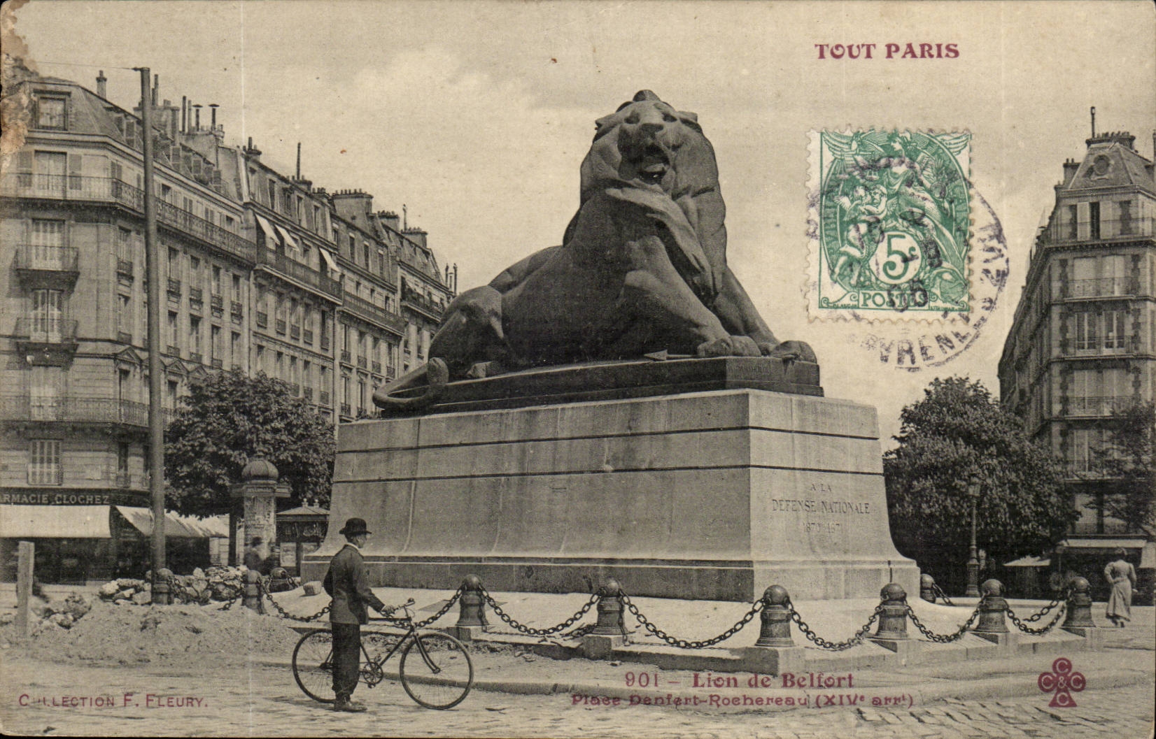 Paris 14 - Velo - Cyclisme Le Lion de Belfort - Boulevard Raspail et Rue Denfert Rochereau - CPA 