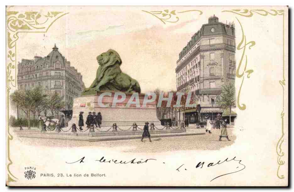 Paris 14 - Le Lion de Belfort - Boulevard Raspail et Rue Denfert Rochereau - CPA 
