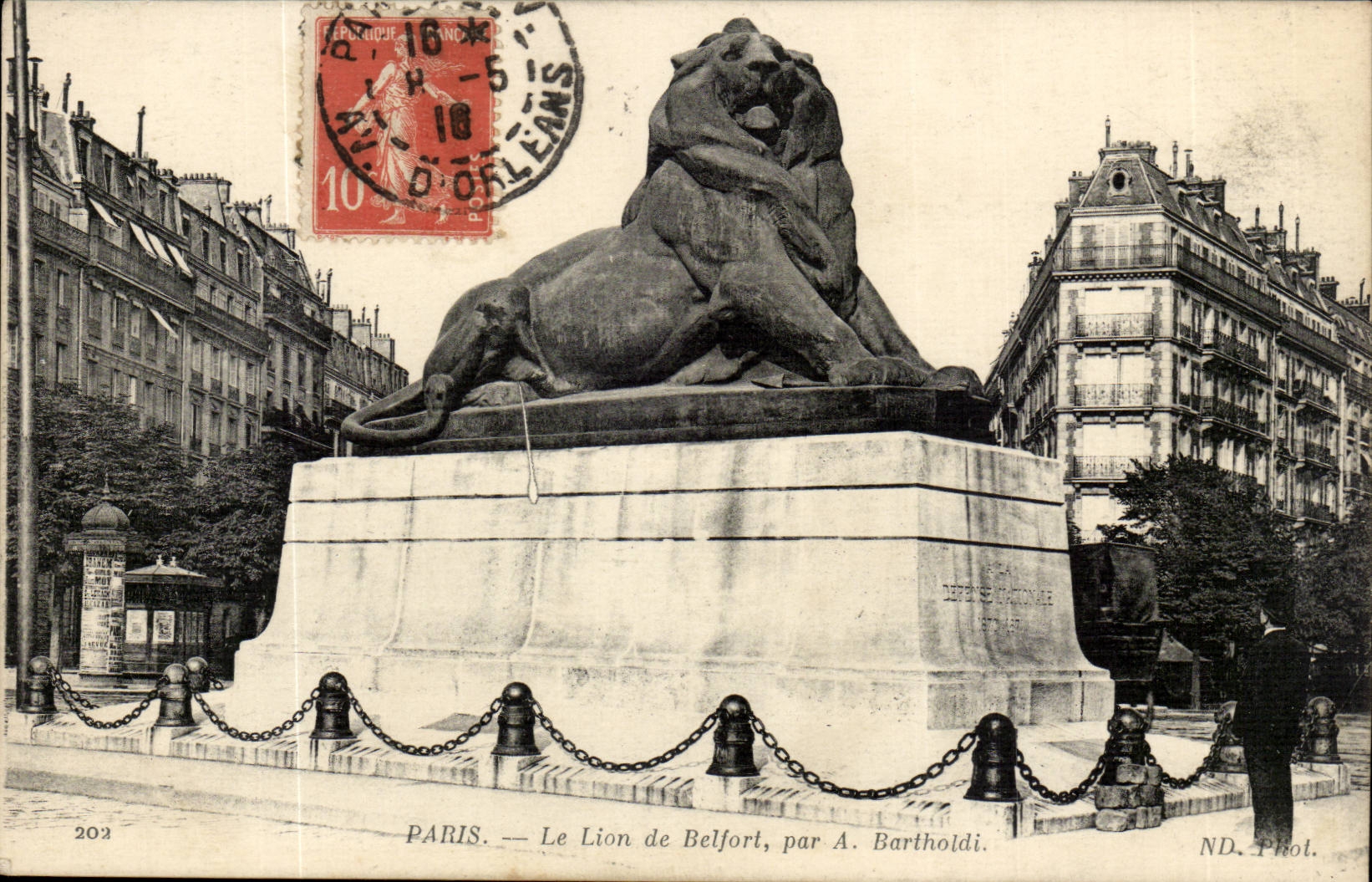 Paris 14 - Le Lion de Belfort - Boulevard Raspail et Rue Denfert Rochereau - CPA 