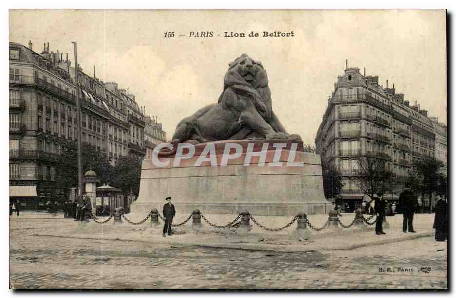 Paris 14 - Le Lion de Belfort - Boulevard Raspail et Rue Denfert Rochereau - CPA 