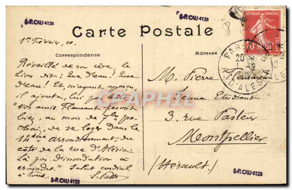 Paris - 14 - Le Lion de Belfort - Bartholdi - Sculpteur - Boulevard Raspail et Rue Denfert Rochereau - CPA  — Rückseite