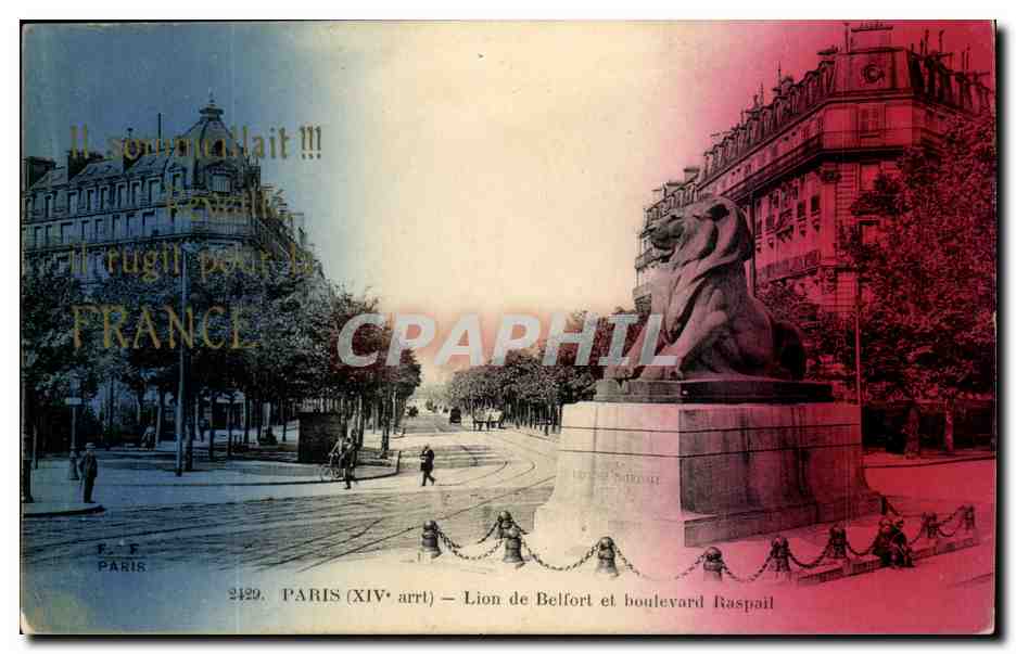 Paris - 14 - Couleurs de Drapeau Le Lion de Belfort - Boulevard Raspail et Rue Denfert Rochereau - CPA 