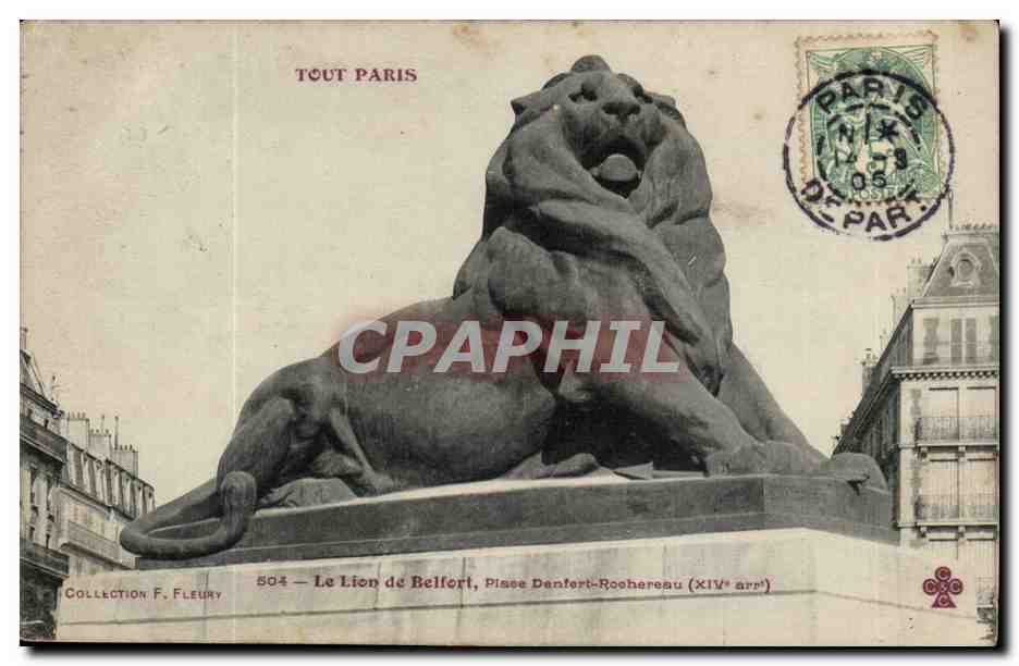 Paris - 14 - Le Lion de Belfort - Boulevard Raspail et Rue Denfert Rochereau - CPA 