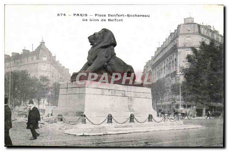 Paris - 14 - Le Lion de Belfort - Boulevard Raspail et Rue Denfert Rochereau - CPA 