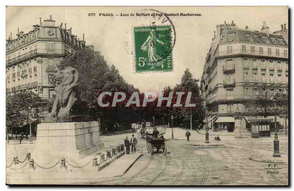 Paris - 14 - Le Lion de Belfort - Boulevard Raspail et Rue Denfert Rochereau - CPA 